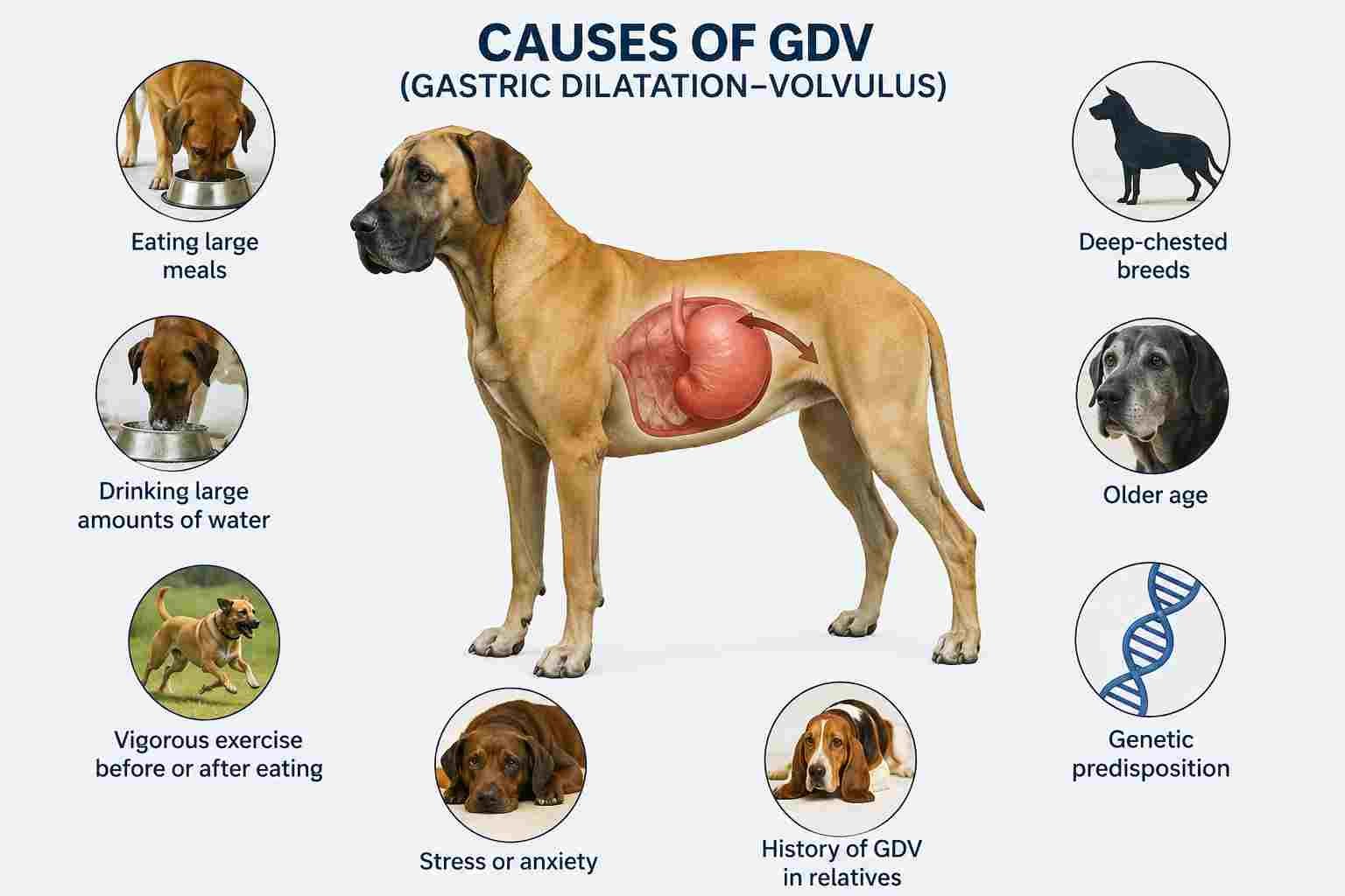 GDV in dogs, Causes of GDV, Canine GDV